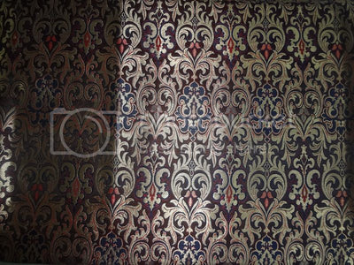 SILK BROCADE FABRIC Navy,Red &amp; Metallic Gold 44&quot;