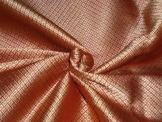 SILK BROCADE FABRIC Metallic Gold &amp; Red 44" wide BRO275[5]