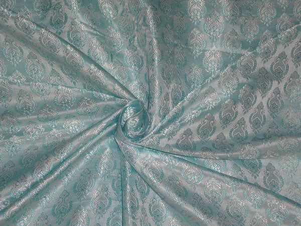 SILK BROCADE FABRIC BLUE X IVORY 44" wide BRO57[4]