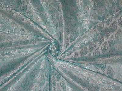 SILK BROCADE FABRIC BLUE X IVORY 44" wide BRO57[4]