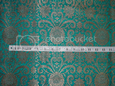 Silk Brocade Fabric Aqua &amp; Metallic Gold color 44" wide BRO278[4]