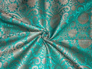 Silk Brocade Fabric Aqua &amp; Metallic Gold color 44" wide BRO278[4]