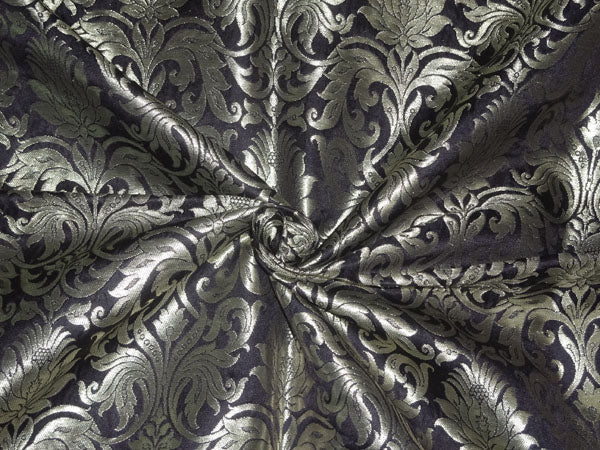 Heavy Silk Brocade Fabric Navy Blue and Brown x Metallic Gold Color 36" WIDE BRO503[1] available for bulk preorder