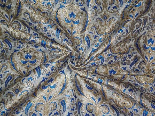 Heavy Silk Brocade Fabric Grey, Blue x Metallic Gold Color 36" WIDE BRO504[1]