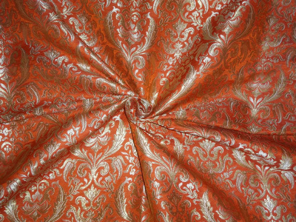 Heavy Silk Brocade Fabric Orange x Metallic Gold Color 36" WIDE BRO504[2]