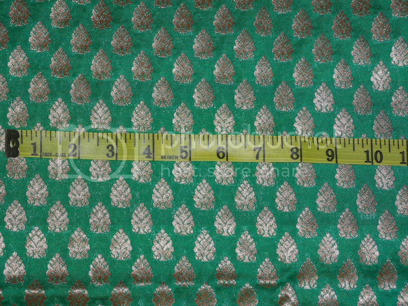 Semi Sheer Pure SILK BROCADE FABRIC Parrot Green &amp; Metallic GOLD 44&quot;