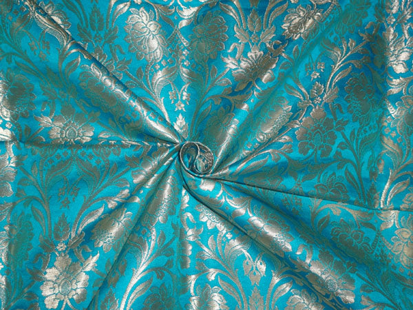 Heavy Silk Brocade Fabric Turquoise x Metallic Gold Color 36" wide BRO508[2]