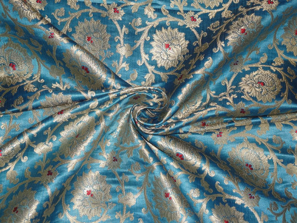 Heavy Silk Brocade Fabric Blue, Red x Metallic Gold Color 36" wide BRO511[3]