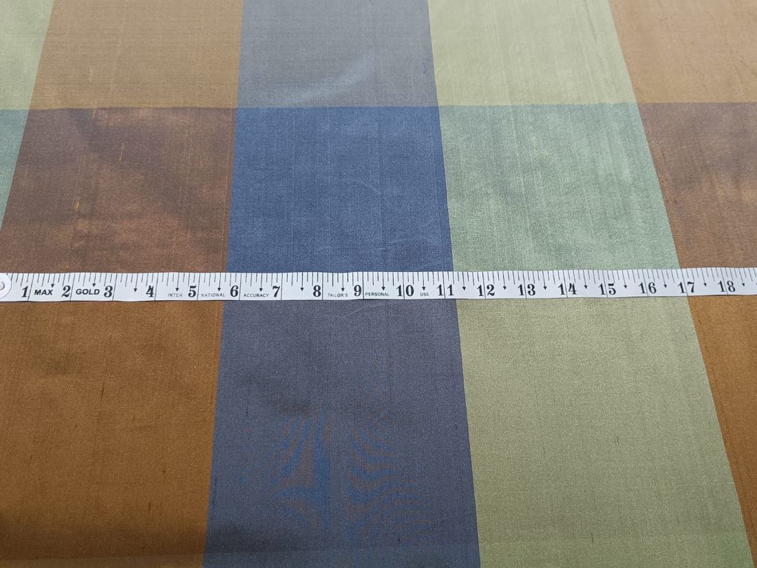 100% PURE SILK DUPIONI FABRIC PLAIDS Shades of Browns and Greens 54" wide DUPC127