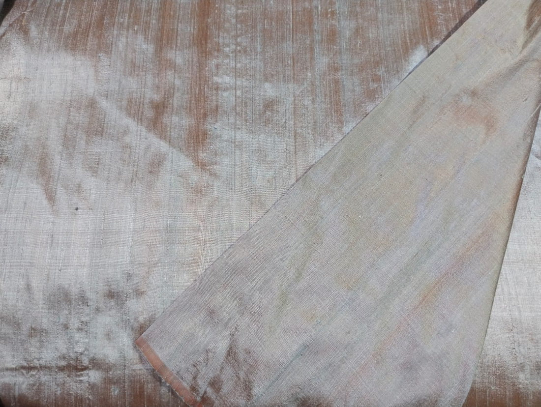 100% pure silk dupioni fabric blue x peach 54" wide with slubs