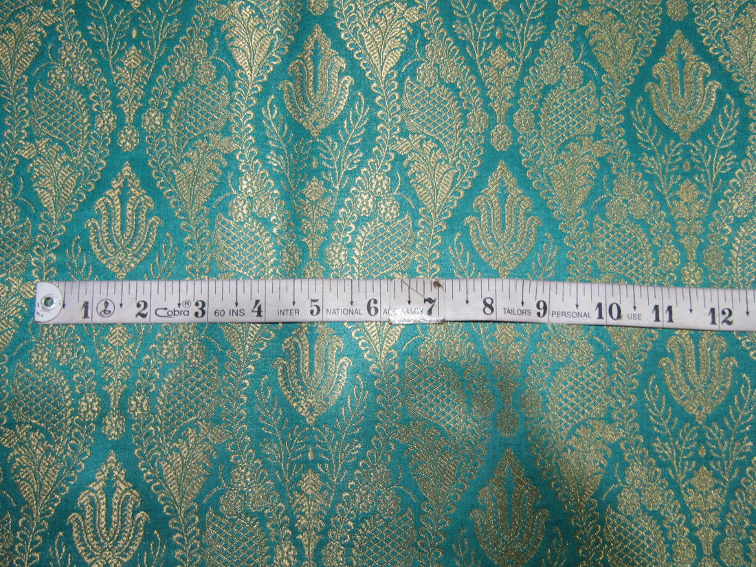 Silk Brocade fabric Kingfisher Green x metallic gold Color 44" wide BRO713[2]