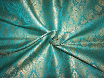 Silk Brocade fabric Kingfisher Green x metallic gold Color 44" wide BRO713[2]