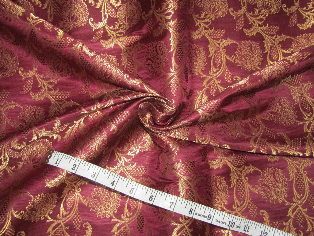 Silk Brocade fabric Burgundy x metallic gold color 44" wide BRO714[3]