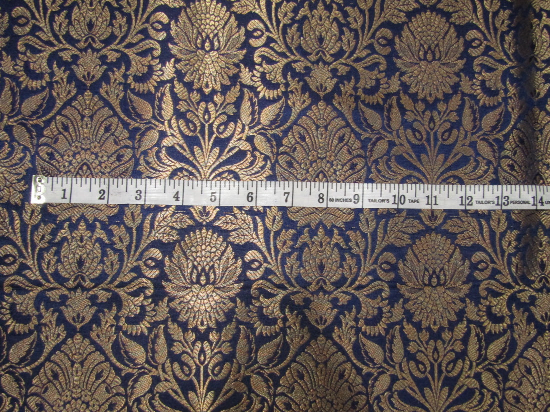 Silk Brocade fabric Navy blue x metallic gold color 44" wide BRO714[4]