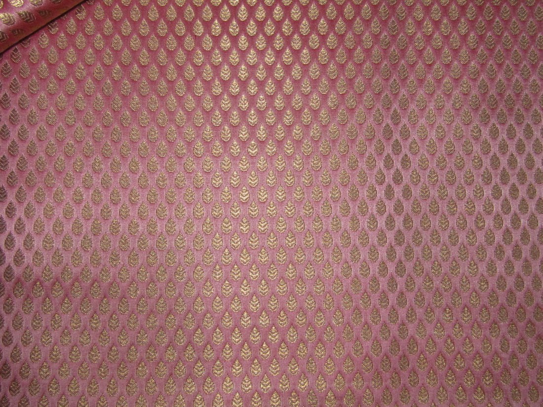 Silk Brocade fabric pink x metallic gold motifs color 44" wide BRO715[1]
