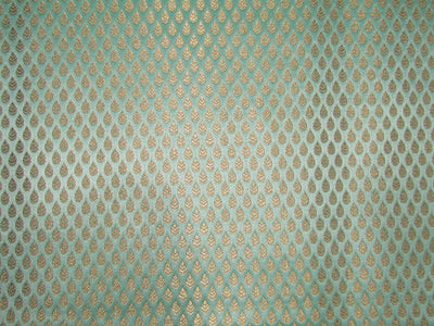 Silk Brocade fabric mint green x metallic gold motifs color 44" wide BRO715[3]