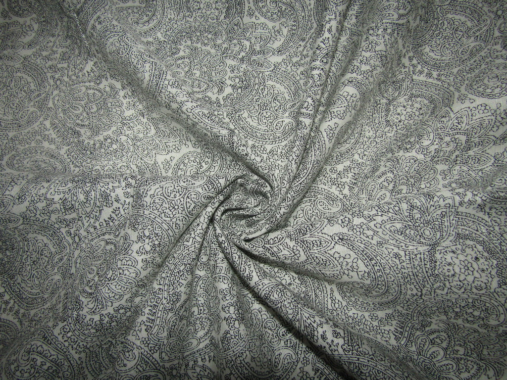 100% Linen White with Black Printed Fabric ~ 58&quot; wide