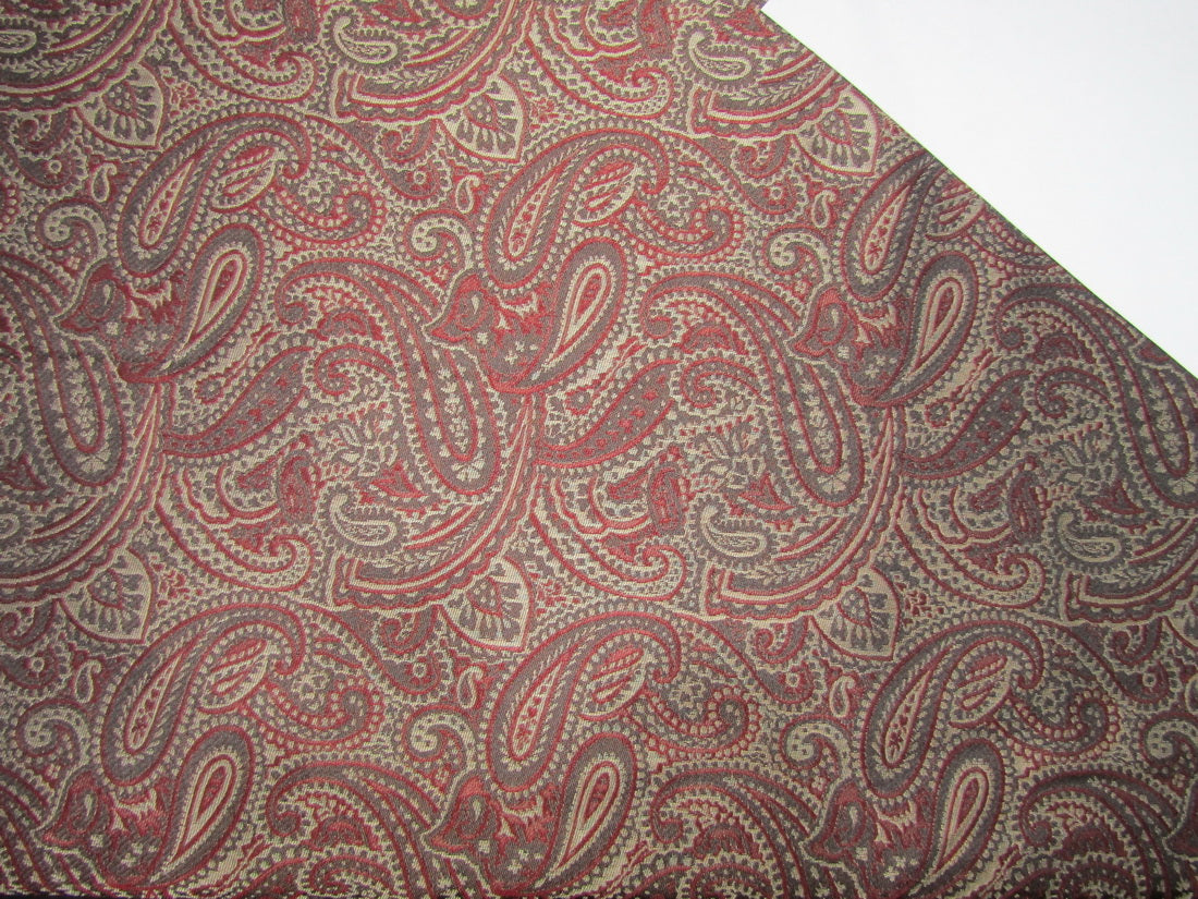 100% silk Brocade Jacquard Fabric paisleys Red wine x black 44&quot;BRO692[1]