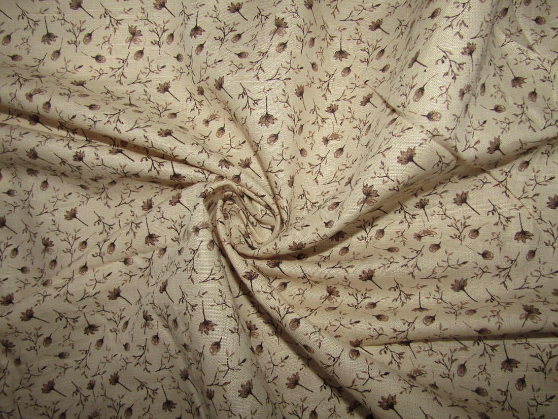 100% Linen Printed Brown color Fabric ~ 58&quot; wide