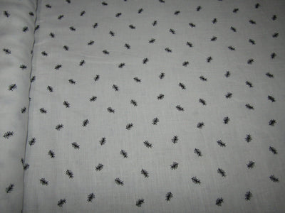 100% Linen 60s lea White with Black Leaf Motif Fabric ~ 58&quot; wide