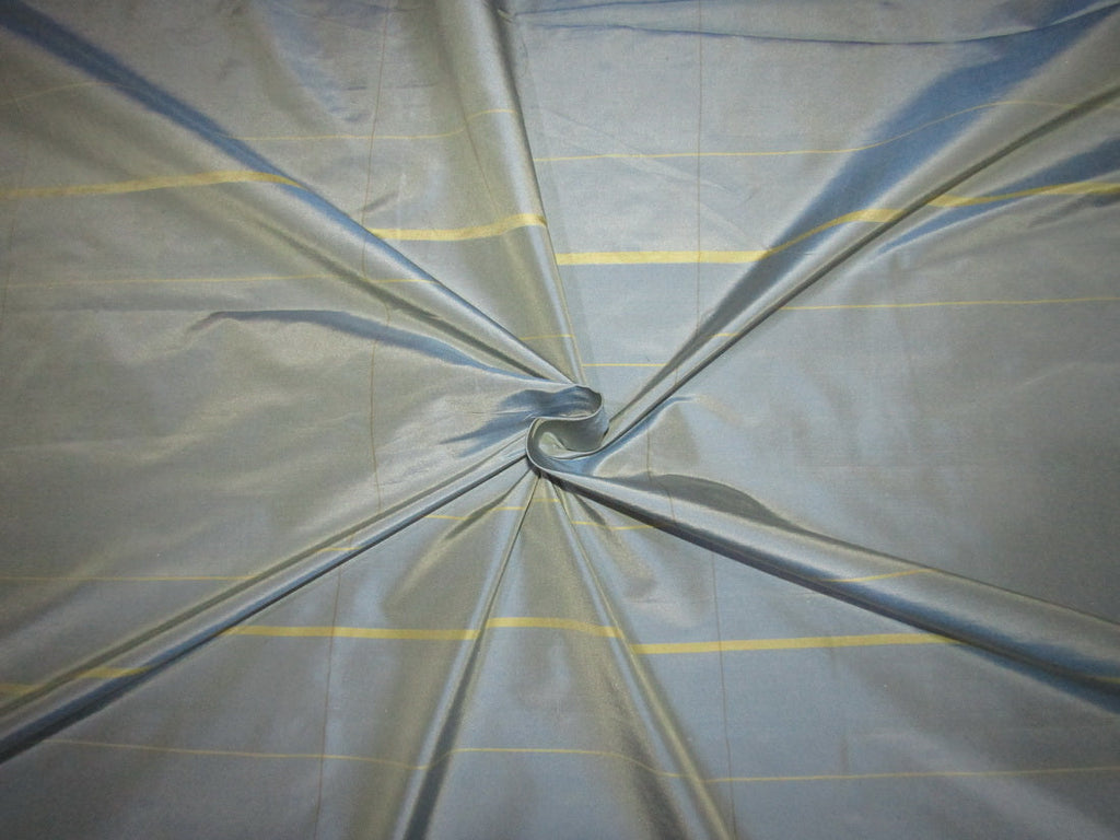 100% SILK TAFFETA FABRIC dusty blue and gold Plaids 54&quot; wide