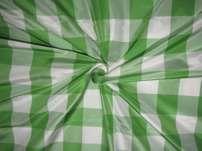 100% Silk Taffeta Fabric green and white plaids TAFC65[1] 54&quot; wide
