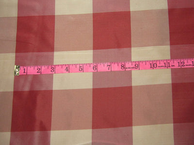 Silk taffeta fabric 54&quot;-beige x salmon plaids 54&quot; wide Taf#C16