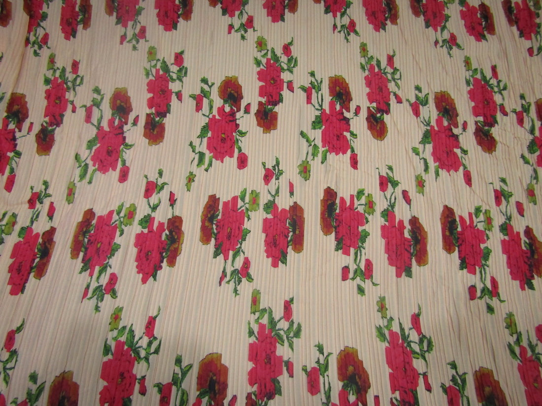 Polyester Pleated Printed Georgette Pastel Peach Fabric ~ 44&quot; wide