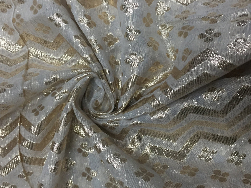 Chanderi silk fabric metallic gold work 44&quot; wide [11056]