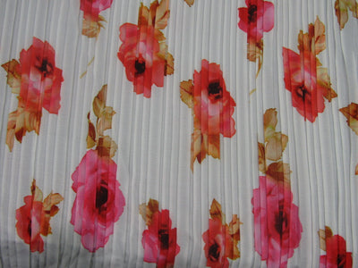 Polyester Pleated Printed Georgette White Fabric ~ 44&quot; wide
