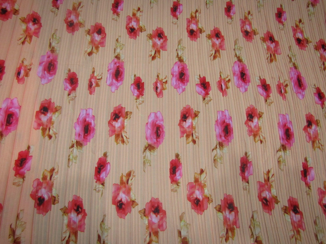 Polyester Pleated Printed Georgette Peach Fabric ~ 44&quot; wide