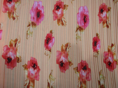 Polyester Pleated Printed Georgette Peach Fabric ~ 44&quot; wide