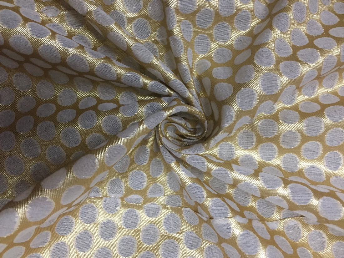 Chanderi silk fabric golden with white polka dots 44&quot; wide [11063]