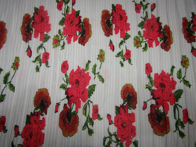 Polyester Pleated Printed Georgette White Fabric ~ 44&quot; wide.