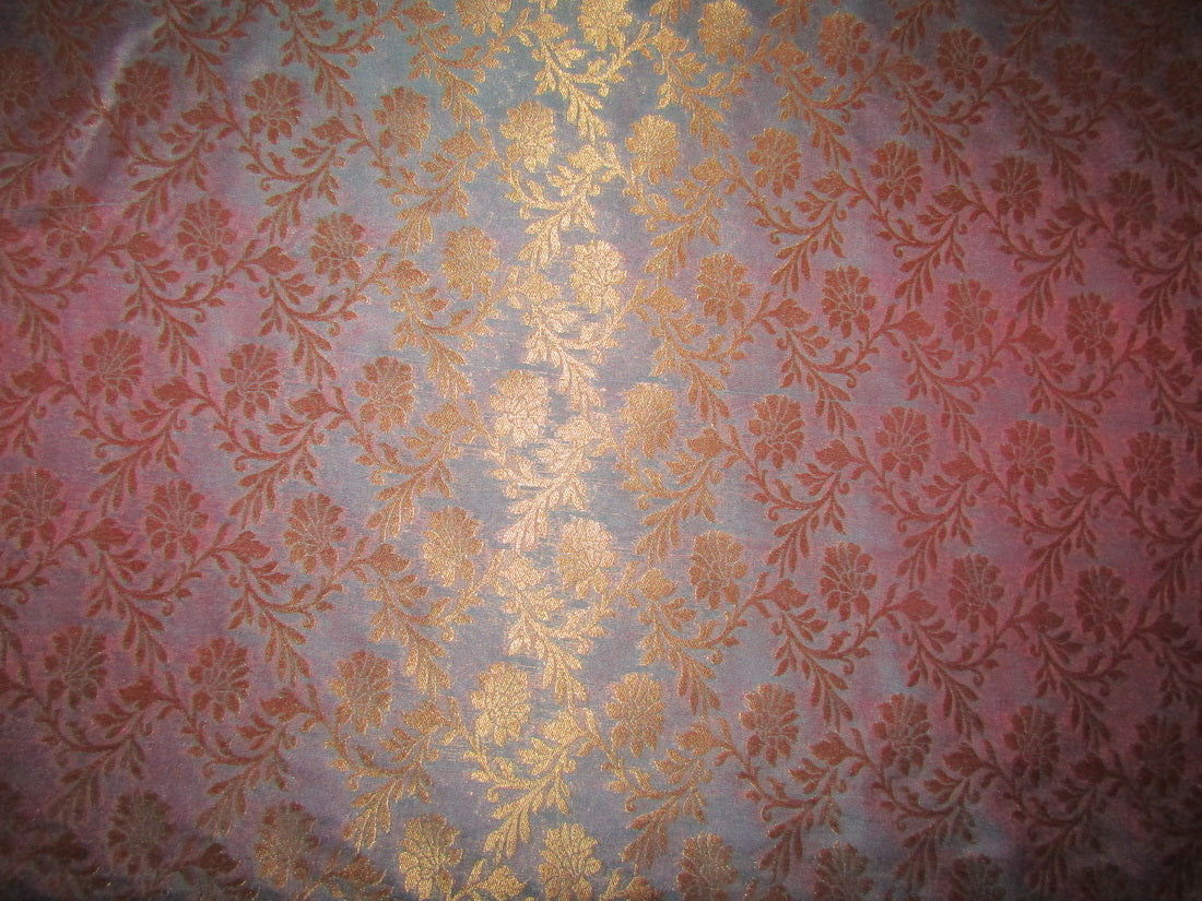 Silk Brocade fabric PINK X BLUE with metallic gold color 44" wide BRO718[1]