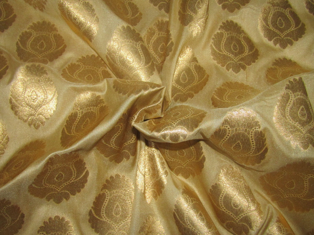 Silk Brocade fabric gold x metallic gold motifs color 44" wide BRO718[3]