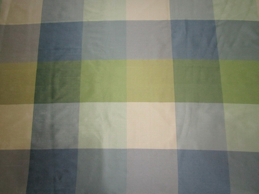 100% Pure Silk Dupion shades of blues and greens Color Plaids Fabric 54" wide DUP#C120[2] [10102]