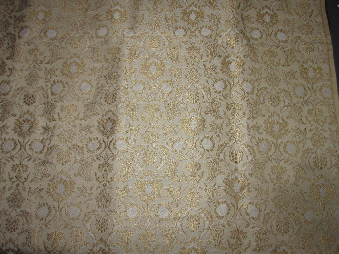 Silk Brocade fabric Cream x metallic gold color 44" wide BRO719B[2]