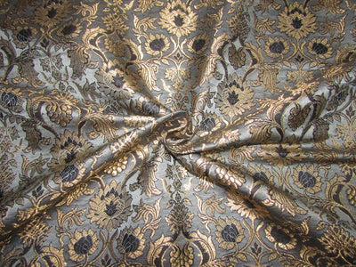 Silk Brocade fabric grey black x metallic gold 44&quot; BRO719A[2]