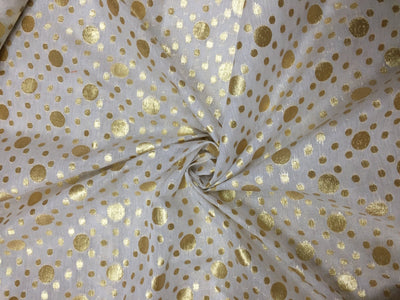 Chanderi silk fabric natural white dyeable with golden polka dots 44&quot; wide [11067]