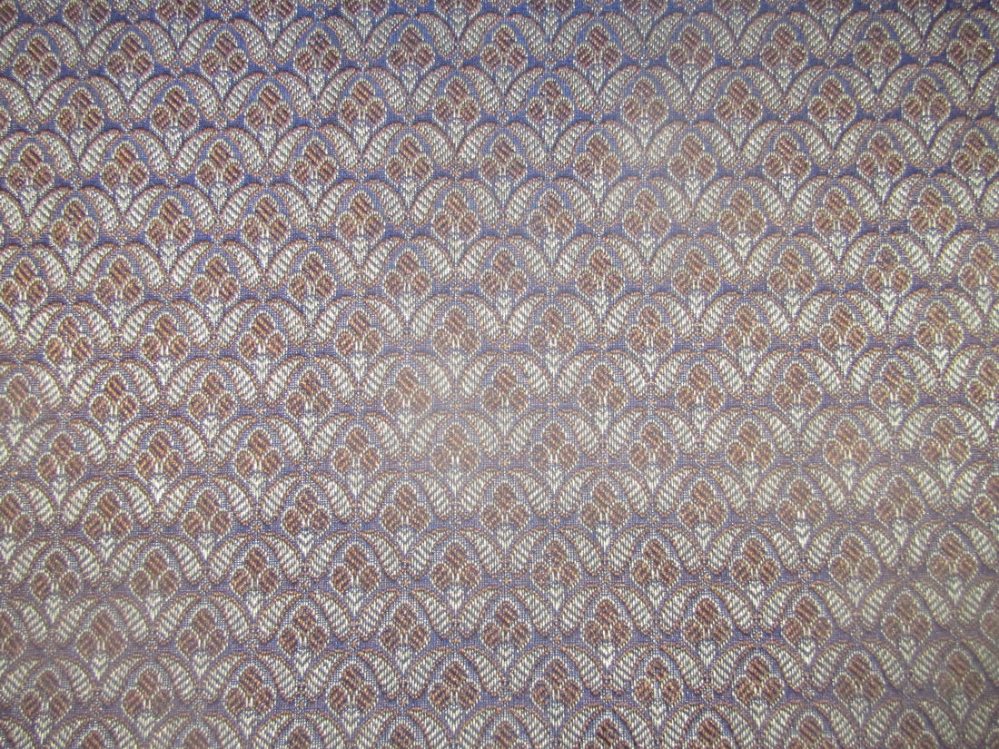 Silk Brocade fabric blue brown and silver color single length  BRO773[7] 2.46 meters