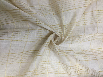 Chanderi tissue fabric off white with metallic gold Checks 44&quot; wide