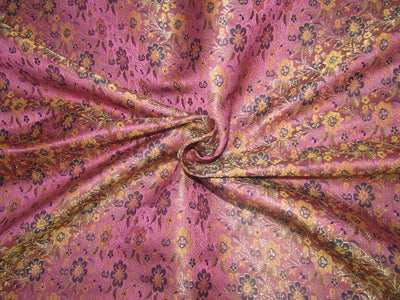 Silk Brocade fabric Pink,Metallic Gold,Black & Mustard Color 44" wide BRO249[3]