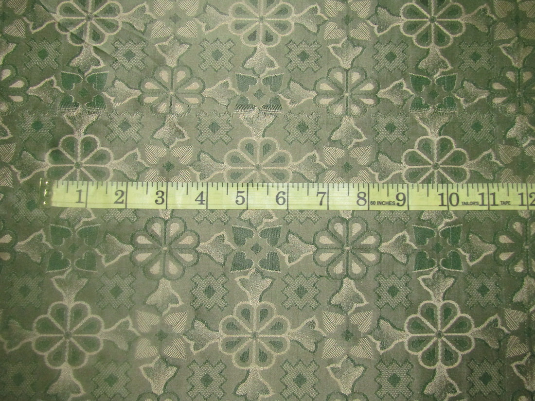 100% PURE Silk Brocade fabric green with gold color 54" wide BRO803[3]