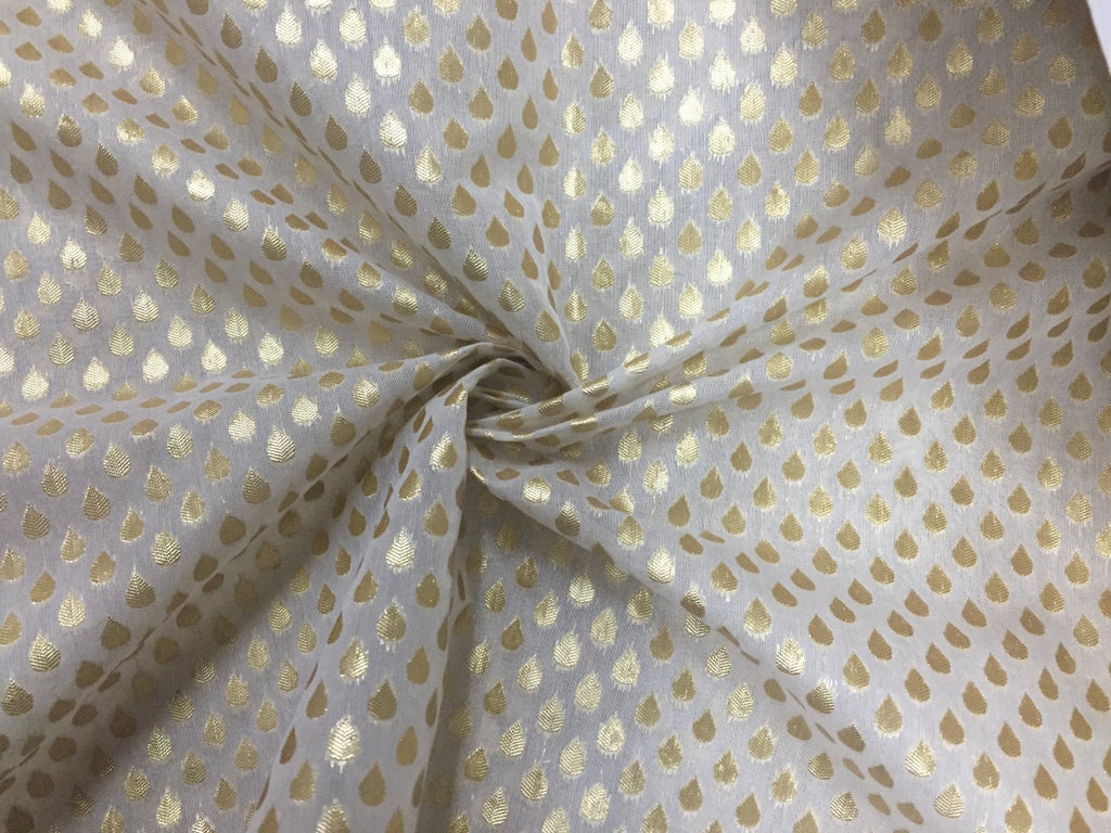 Chanderi silk fabric natural white dyeable with golden droplets 44&quot; wide [11070]