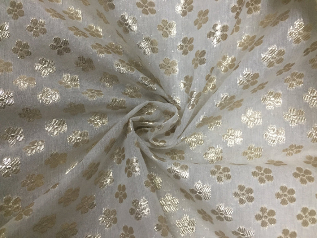 Chanderi silk fabric dyeable natural white with golden motifs 44&quot; wide [11072]