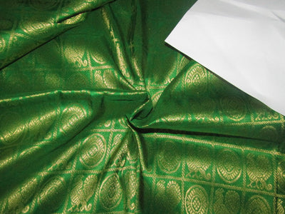 100% Pure Silk Brocade fabric green color 44" wide BRO804[3]