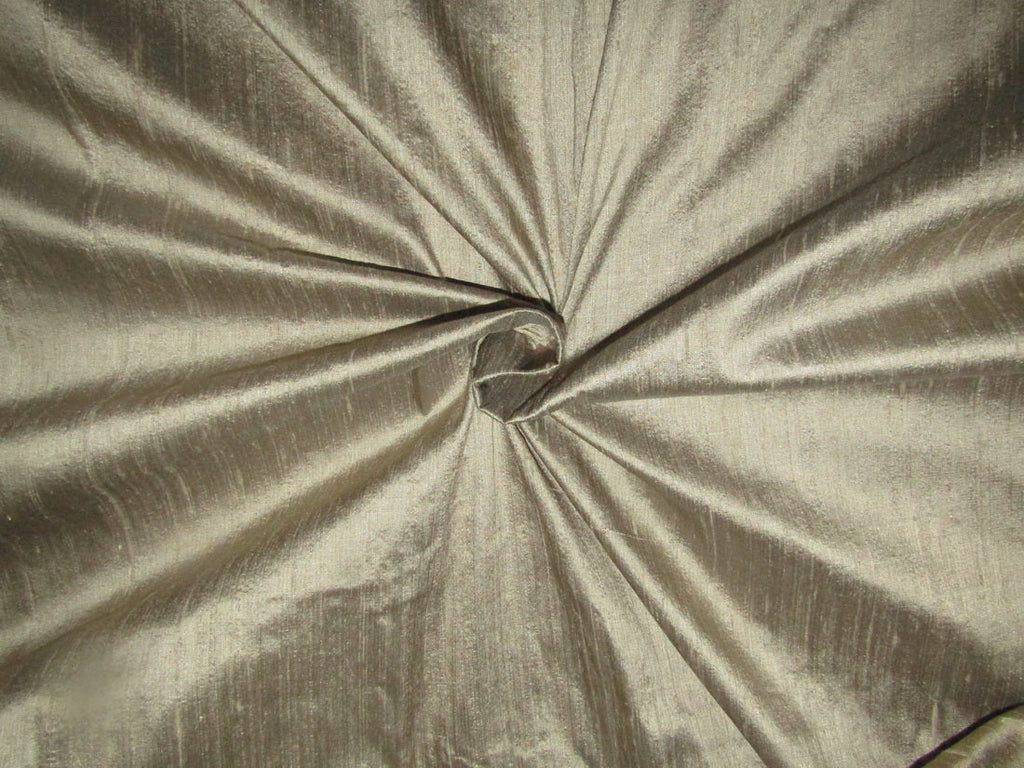 100% Pure Silk Dupion Fabric olive grey 54&quot; WITH SLUBS