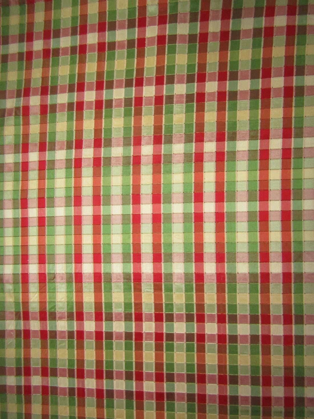 100% PURE SILK DUPIONI FABRIC multi color PLAIDS shades of red green and gold 54" WIDE DUP#C121[1]