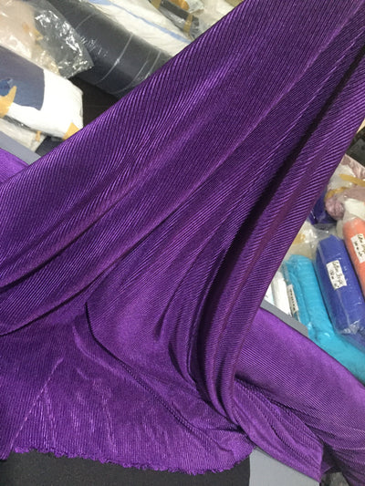 Purple color crushed polyester pleated satin fabric 59&quot;wide
